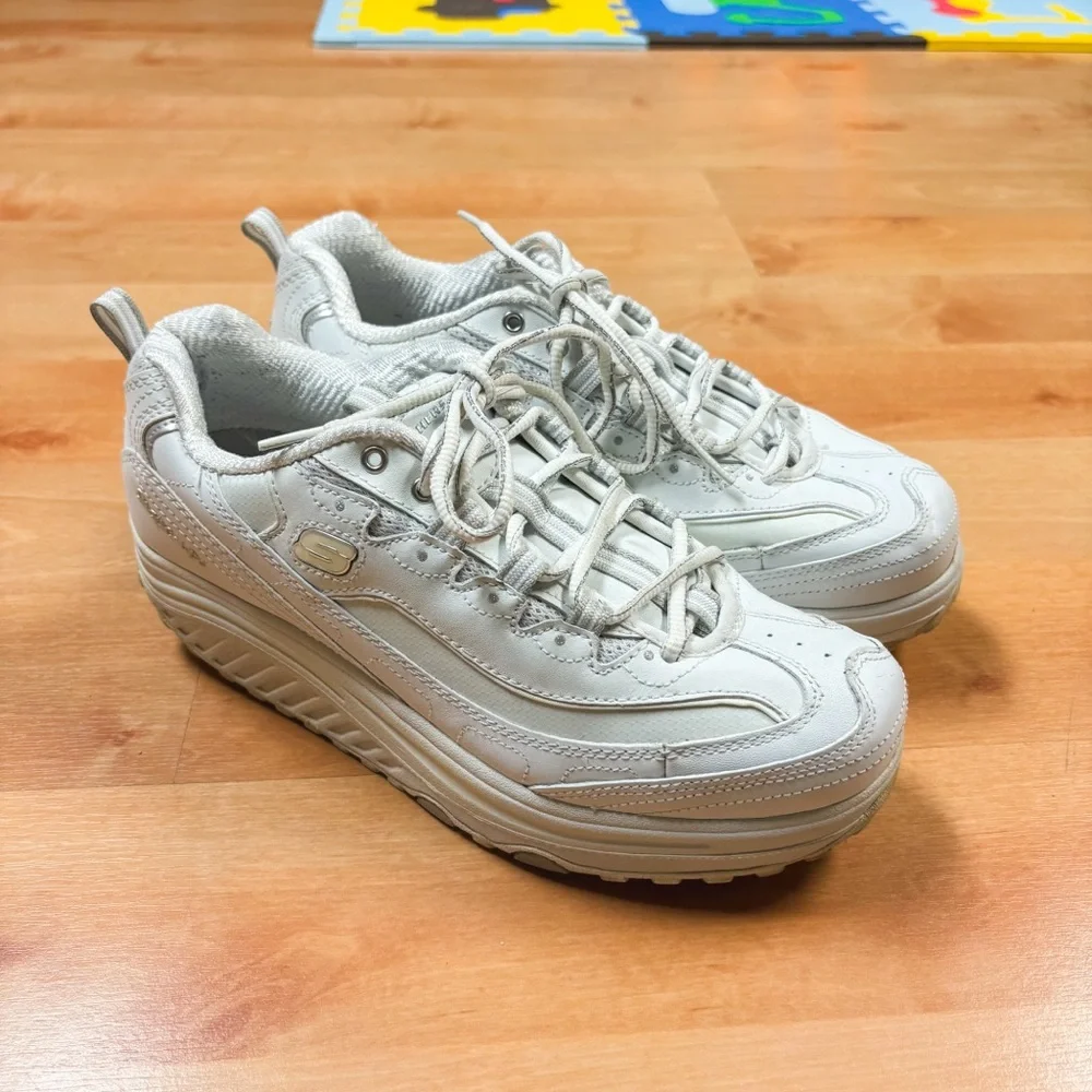 Skechers Shape Ups White Lace Up Toning Active Sneakers Womens Size 9.5